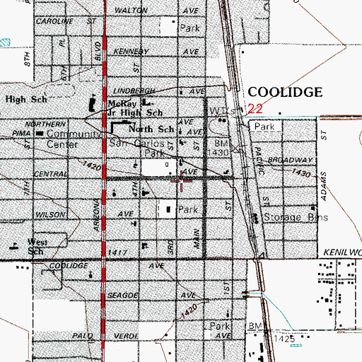 Topographic Map of Coolidge Post Office, AZ