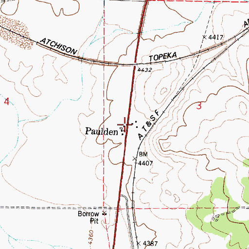 Topographic Map of Paulden Post Office, AZ