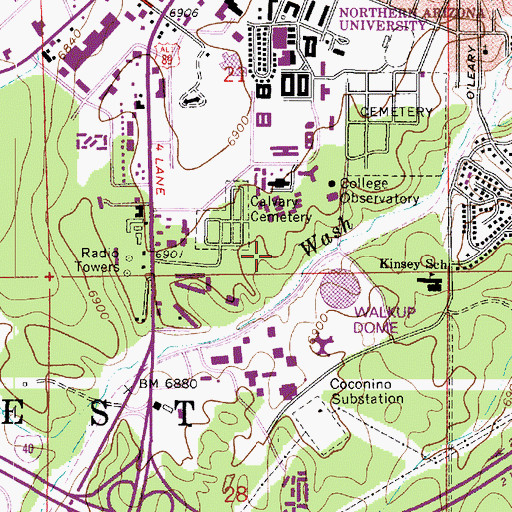 Topographic Map of Northern Arizona University Flagstaff Campus Gabaldon Hall, AZ