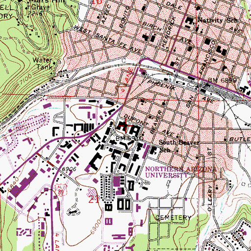 Topographic Map of Northern Arizona University Flagstaff Campus North Morton Hall, AZ