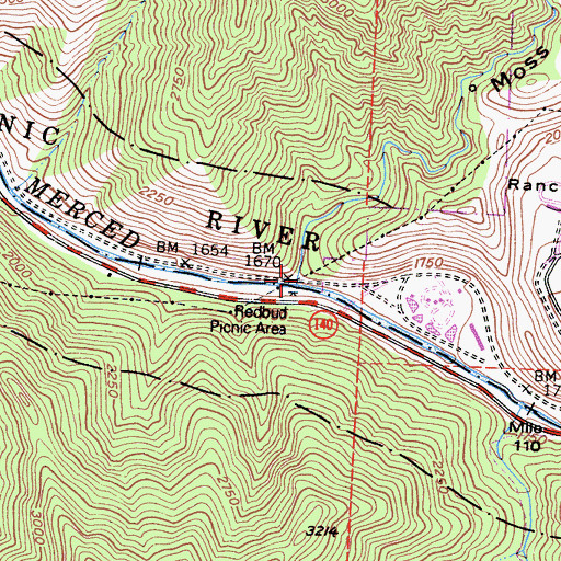 Topographic Map of Moss Creek, CA