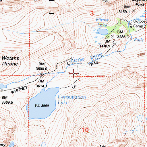 Topographic Map of Mount Whitney Trail, CA