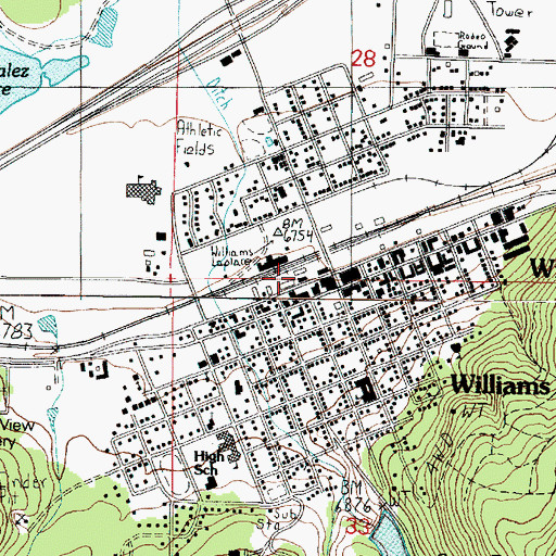 Topographic Map of City of Williams Youth Recreation Center, AZ