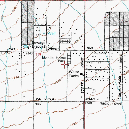 Topographic Map of Foothills West Recreational Vehicle Resort, AZ