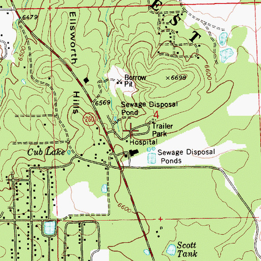 Topographic Map of Pine Shadows Travel Trailer Park, AZ