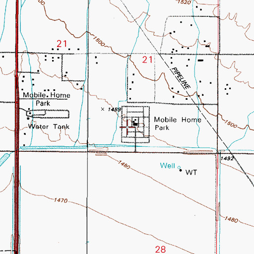 Topographic Map of Val Vista Recreational Vehicle Park, AZ