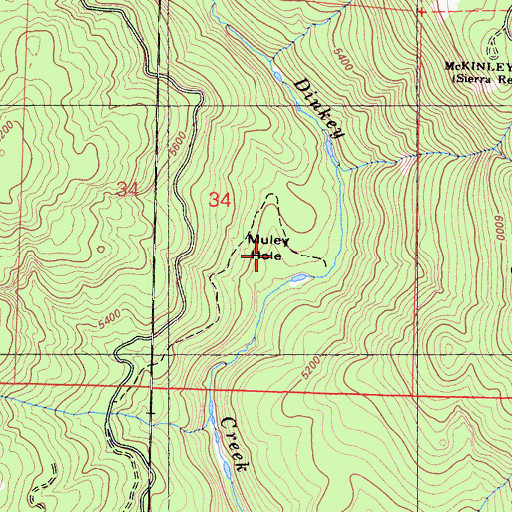 Topographic Map of Muley Hole, CA