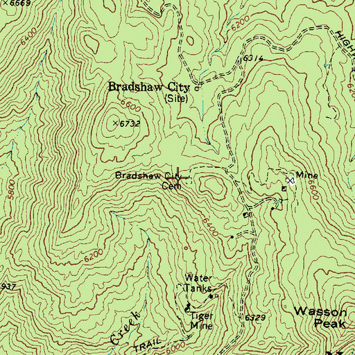 Topographic Map of Bradshaw City Cemetery, AZ