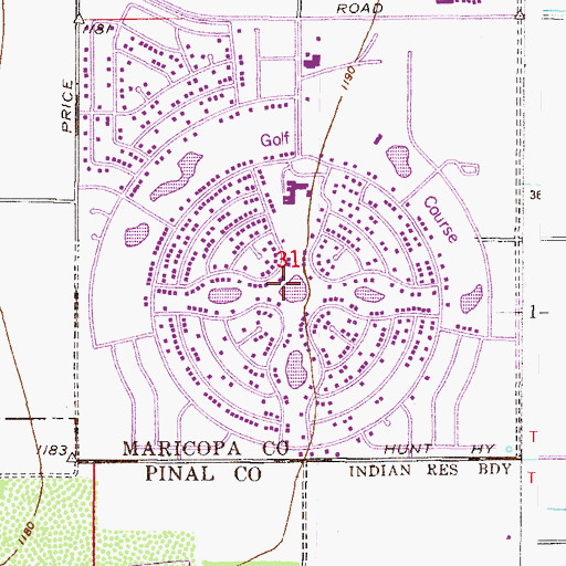 Topographic Map of Sun Lakes Mobile Home Park, AZ