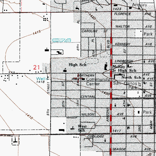 Topographic Map of Coolidge Community Center, AZ