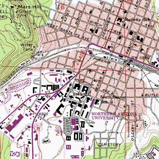 Topographic Map of Northern Arizona University Flagstaff Campus High Country Conference Center, AZ