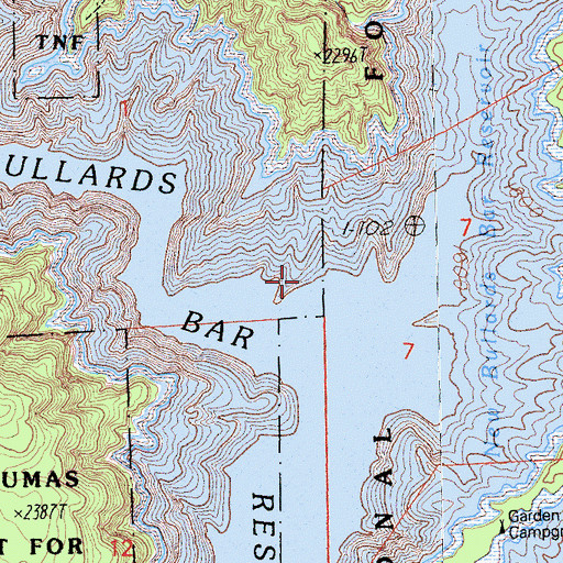 Topographic Map of New Bullards Bar Reservoir, CA