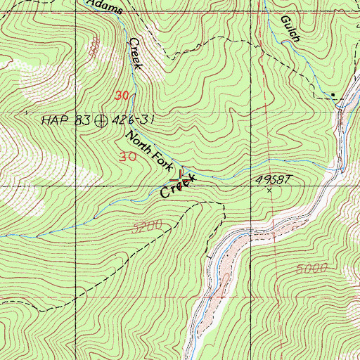 Topographic Map of North Fork Adams Creek, CA