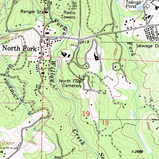 Topographic Map of North Fork Cemetery, CA