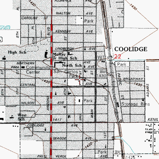 Topographic Map of Coolidge Presbyterian Church, AZ