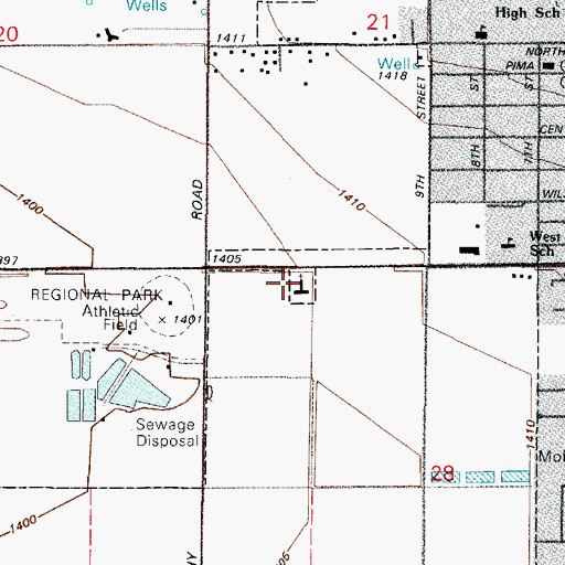 Topographic Map of Coolidge Valley Community Fellowship Church of the Nazarene, AZ