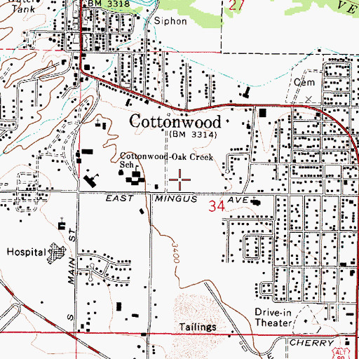 Topographic Map of Cottonwood Assembly of God, AZ