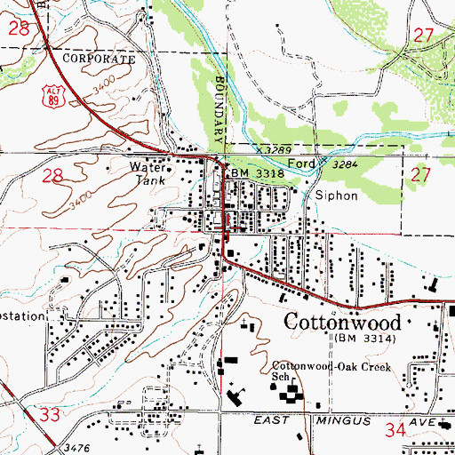 Topographic Map of Cottonwood Baptist Church, AZ