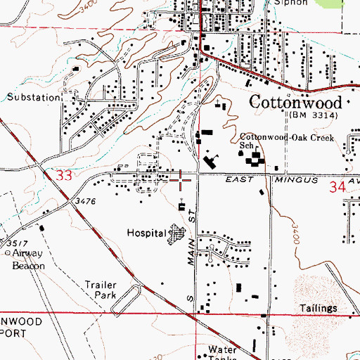 Topographic Map of Cottonwood Seventh Day Adventist Church, AZ