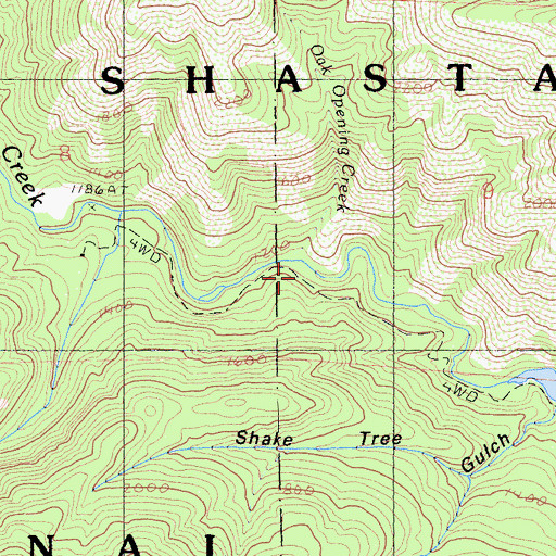 Topographic Map of Oak Opening Creek, CA
