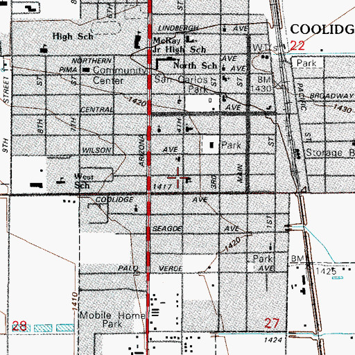 Topographic Map of First Assembly of God, AZ
