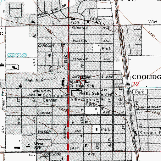 Topographic Map of First Baptist Church, AZ