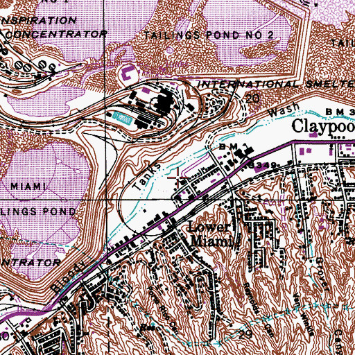Topographic Map of First Baptist Church of Miami, AZ