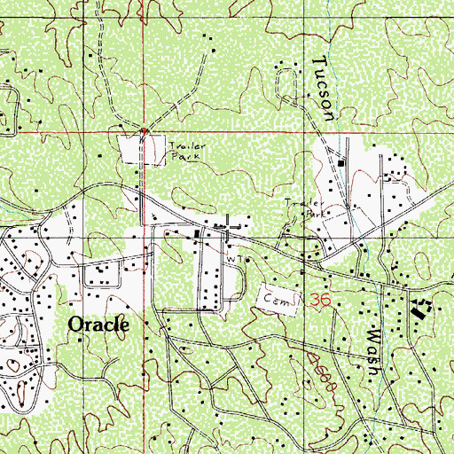 Topographic Map of First Baptist Church of Oracle, AZ