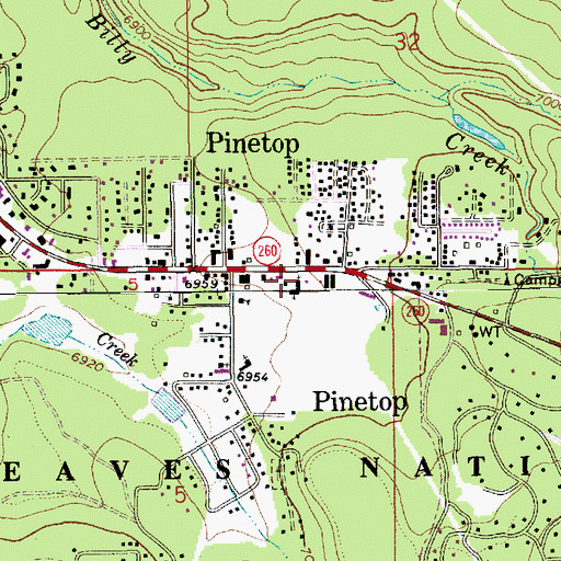 Topographic Map of First Baptist Church of Pinetop, AZ