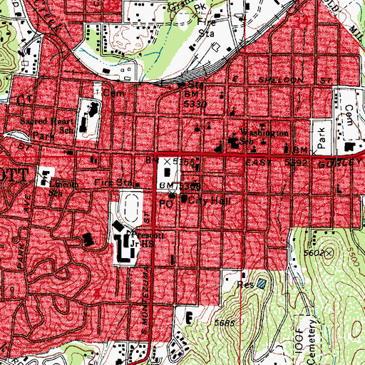 Topographic Map of First Baptist Church of Prescott, AZ