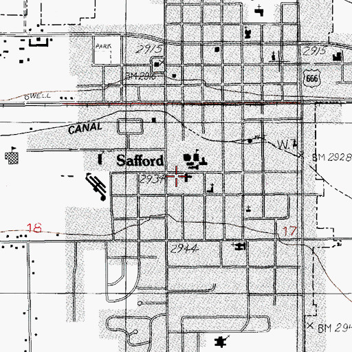 Topographic Map of First Baptist Church of Safford, AZ