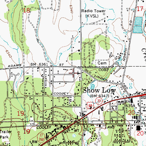 Topographic Map of First Baptist Church of Show Low, AZ