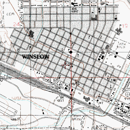 Topographic Map of First Baptist Church of Winslow, AZ