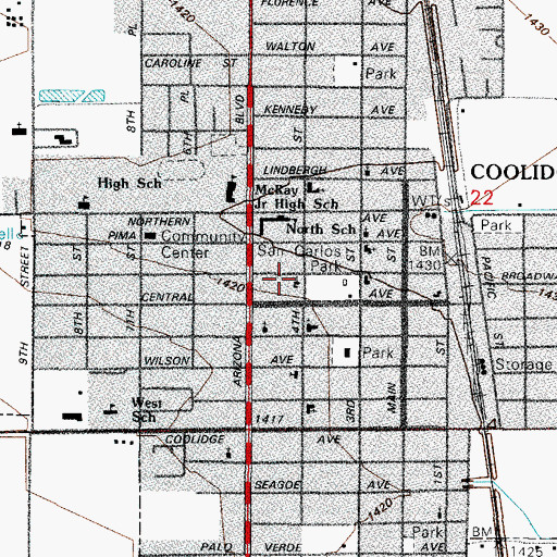 Topographic Map of First Christian Church, AZ