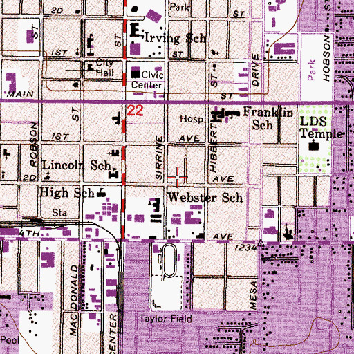 Topographic Map of First Church of Christ Scientist of Mesa, AZ