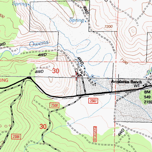 Topographic Map of Owens River Ranch, CA