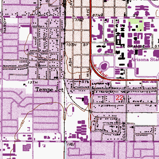 Topographic Map of First Southern Baptist Church on Mill, AZ