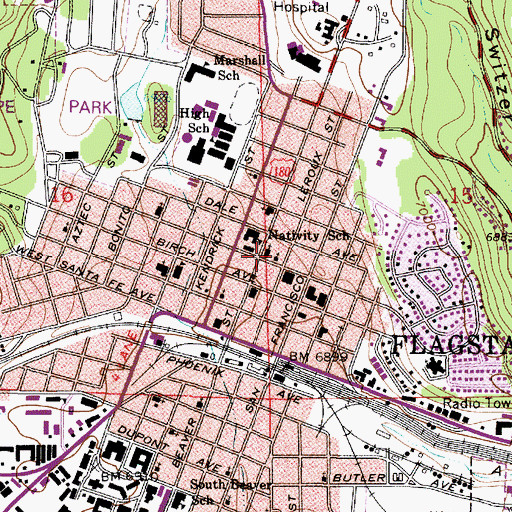 Topographic Map of Flagstaff Indian Bible Church, AZ