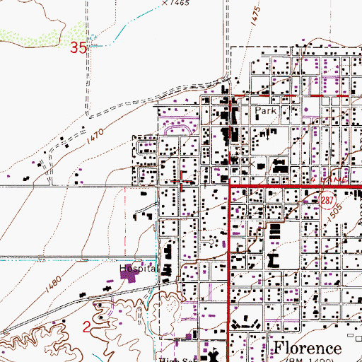 Topographic Map of Florence Baptist Church, AZ