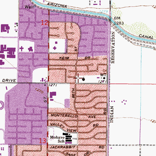 Topographic Map of Glass and Garden Community Church, AZ