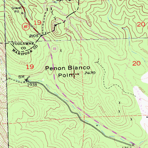 Topographic Map of Peon Blanco Point, CA