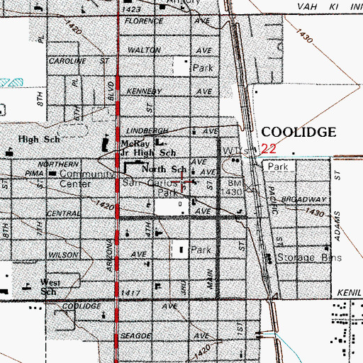 Topographic Map of Indian Assembly of God, AZ