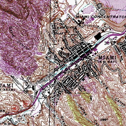 Topographic Map of Miami Church of Christ, AZ
