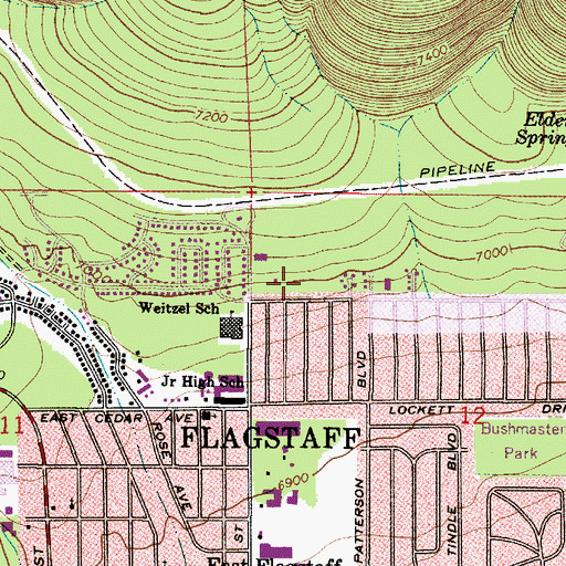Topographic Map of Mountain View Baptist Church, AZ