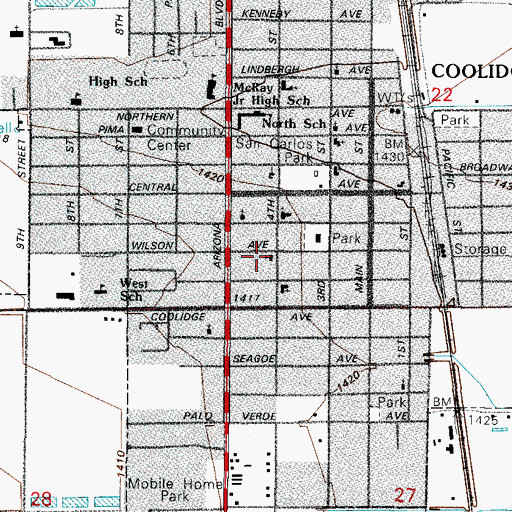 Topographic Map of Saint James Catholic Church, AZ