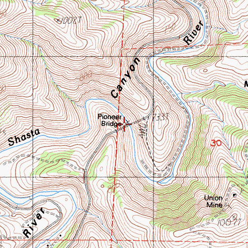 Topographic Map of Pioneer Bridge, CA