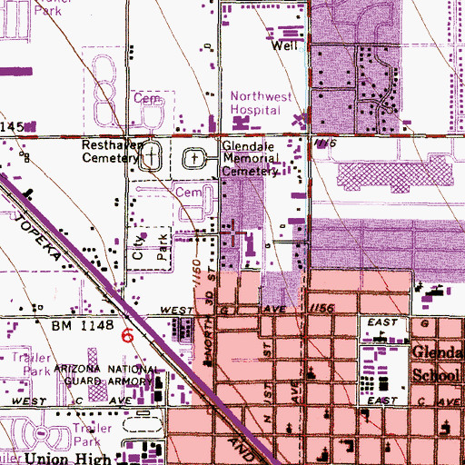 Topographic Map of Nueva Vida Church of God, AZ