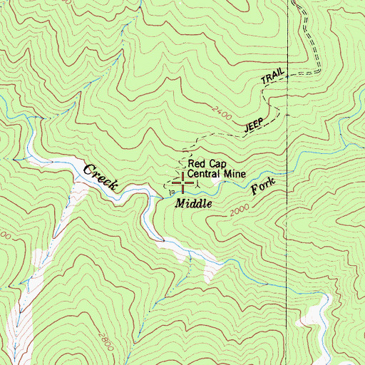 Topographic Map of Red Cap Central Mine, CA
