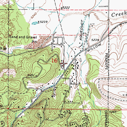Topographic Map of Pleasant Valley Church of Christ, AZ