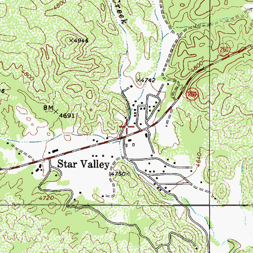Topographic Map of Star Valley Southern Baptist Church, AZ